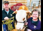 Leslie Harrison and his wife, Jan Harrison, with their champion Hereford bull. Article Image Alt Text